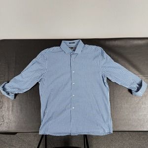 Express Men's Extra Modern Fit Blue Pattern Button Up Dress Shirt - Size Large